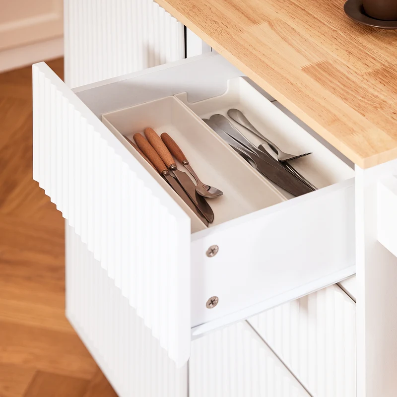 SoBuy FKW124-WN Desserte Cuisine avec Roulettes, Tiroirs et Barre latérale, Mobile, Rangement Optimisé – L90×P40×H90 cm, Bois d’Hévéa, Blanc et Naturel