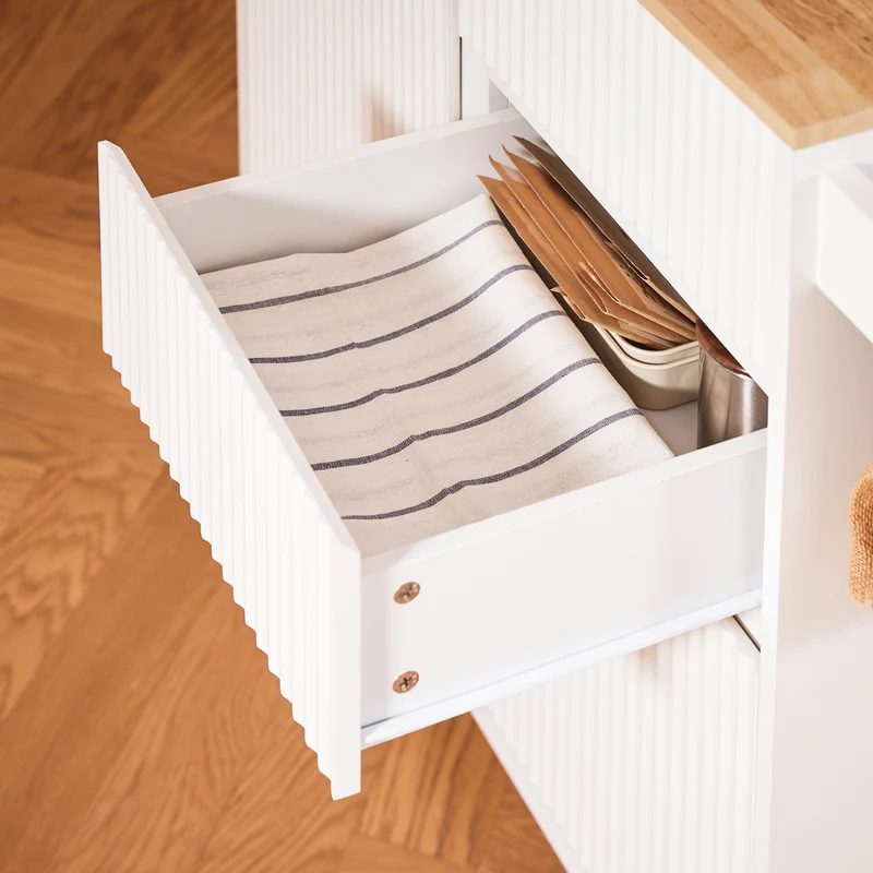 SoBuy FKW124-WN Desserte Cuisine avec Roulettes, Tiroirs et Barre latérale, Mobile, Rangement Optimisé – L90×P40×H90 cm, Bois d’Hévéa, Blanc et Naturel