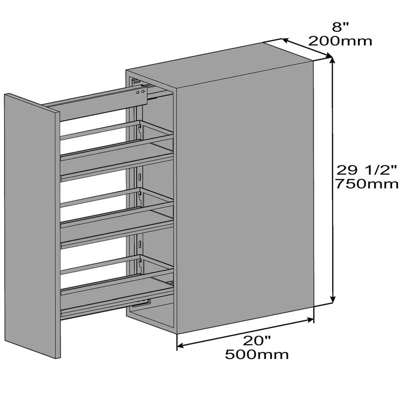 Coulissant étroit Diamond 8" (200mm) 3 tablettes