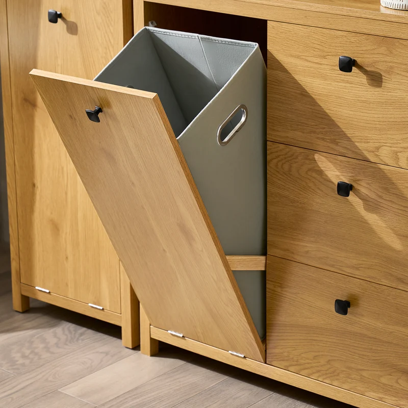 SoBuy BZR97-SN Armoire à Linge avec Sac à Linge, Meuble Bas de Salle de Bain, Armoire Toilette avec 3 Tiroirs et 1 Panier à Linge