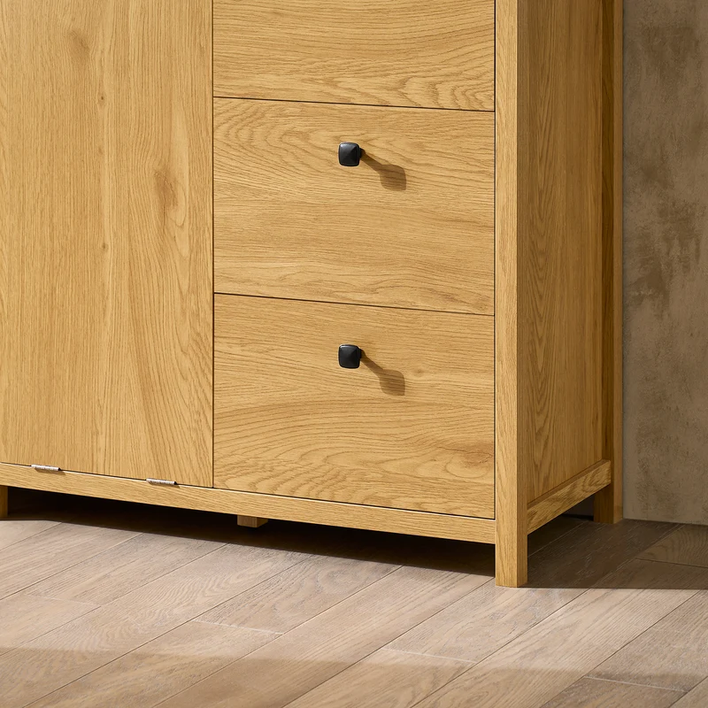 SoBuy BZR97-SN Armoire à Linge avec Sac à Linge, Meuble Bas de Salle de Bain, Armoire Toilette avec 3 Tiroirs et 1 Panier à Linge
