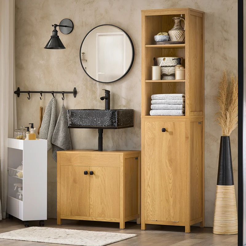 SoBuy BZR95-SN Meuble Colonne de Salle de Bain, Armoire Haute, avec 1 Panier à Linge et 3 Étagères