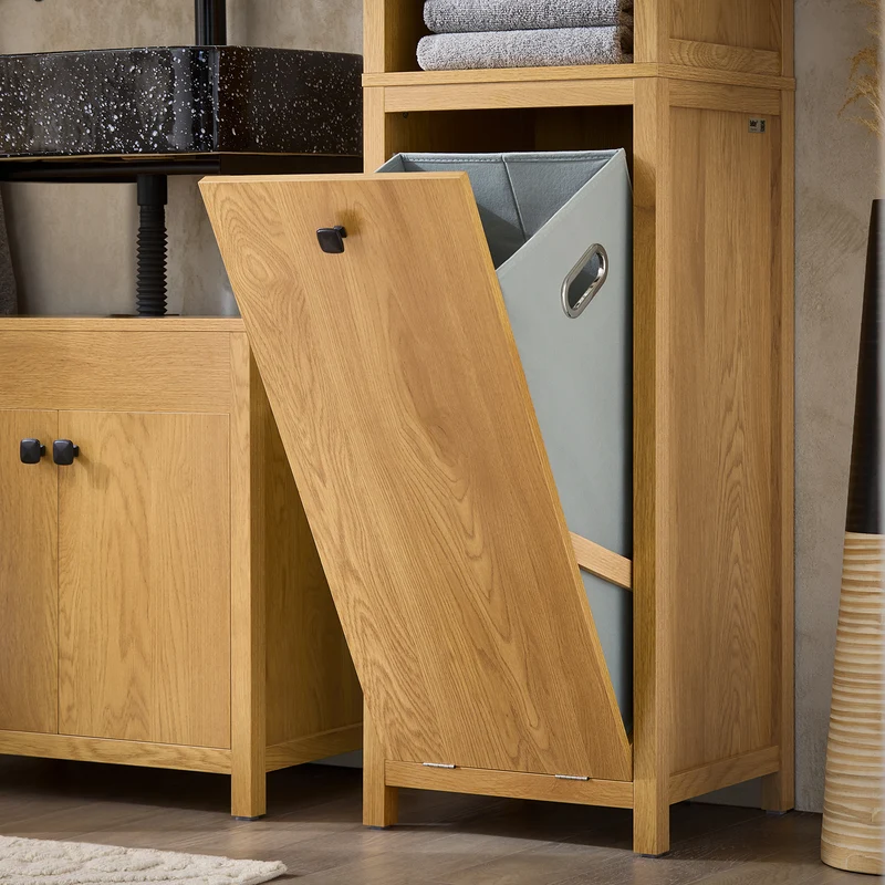 SoBuy BZR95-SN Meuble Colonne de Salle de Bain, Armoire Haute, avec 1 Panier à Linge et 3 Étagères