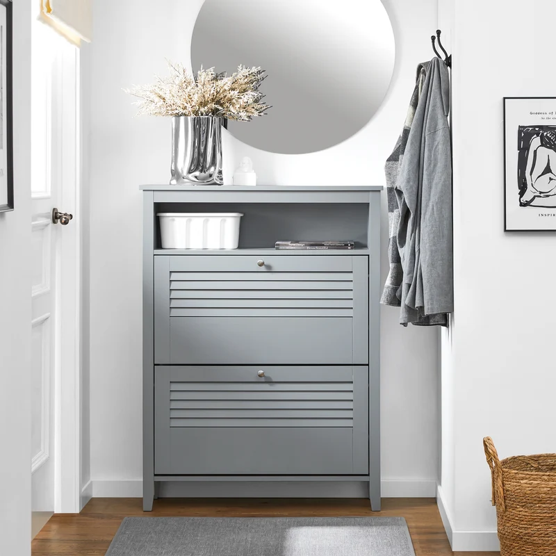SoBuy FSR152-HG Armoire à Chaussures 2 Abattants, Rangement pour Entrée Couloir – 80x25x108 cm, Gris