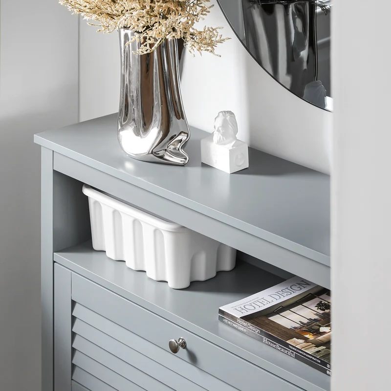 SoBuy FSR152-HG Armoire à Chaussures 2 Abattants, Rangement pour Entrée Couloir – 80x25x108 cm, Gris