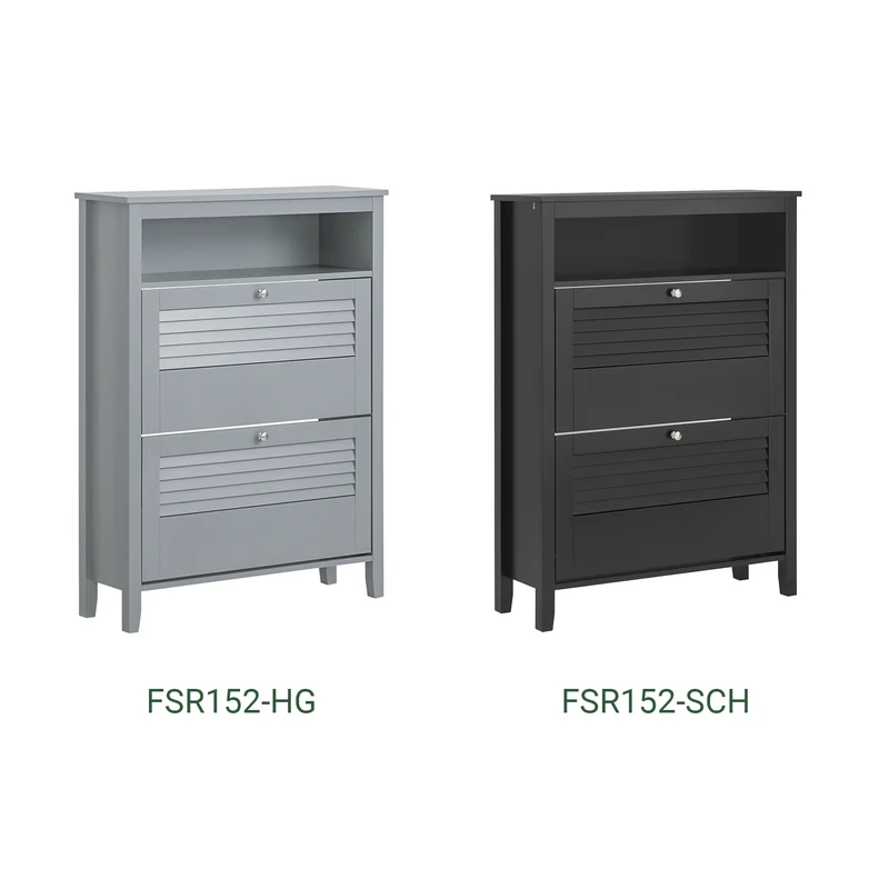 SoBuy FSR152-HG Armoire à Chaussures 2 Abattants, Rangement pour Entrée Couloir – 80x25x108 cm, Gris