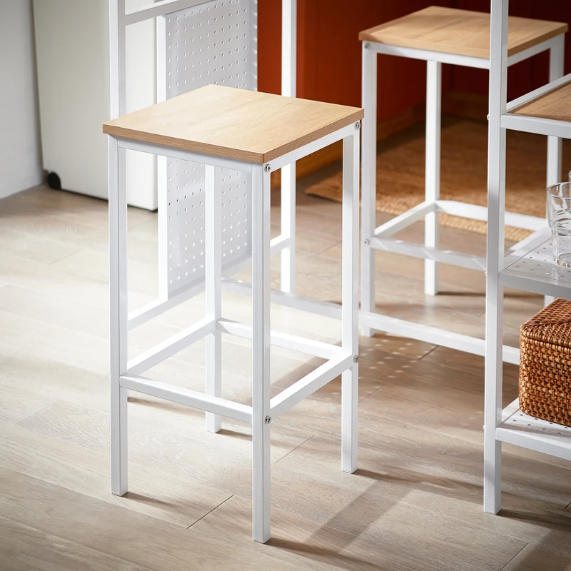 SoBuy OGT51-WN Ensemble Table et 2 Tabourets, Table Cuisine avec 3 Étagères Latérales, Table Haute Mange-Debout