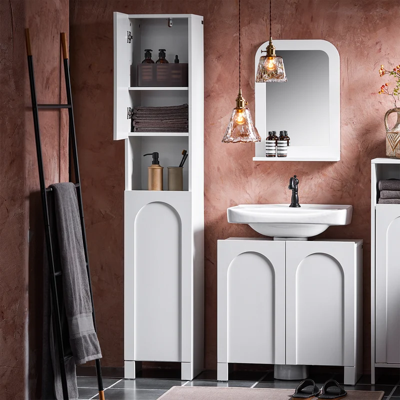 SoBuy BZR163-W Meuble Colonne, Armoire Haute de Salle de Bain Étroit avec 2 Portes Étagères Réglables