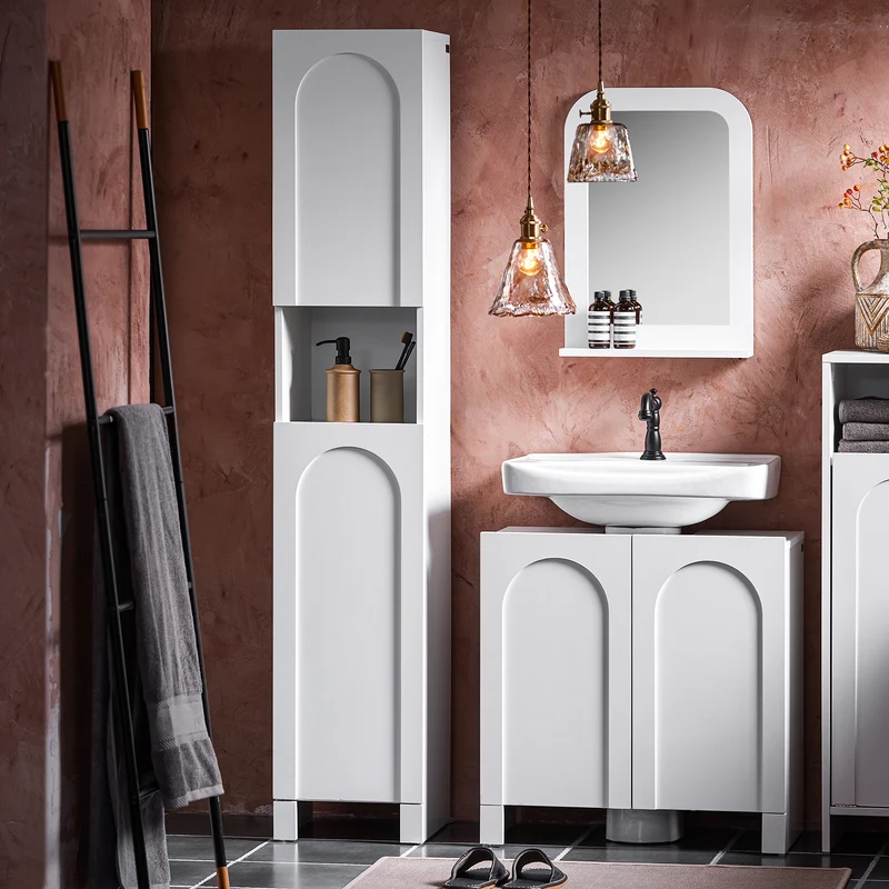 SoBuy BZR163-W Meuble Colonne, Armoire Haute de Salle de Bain Étroit avec 2 Portes Étagères Réglables