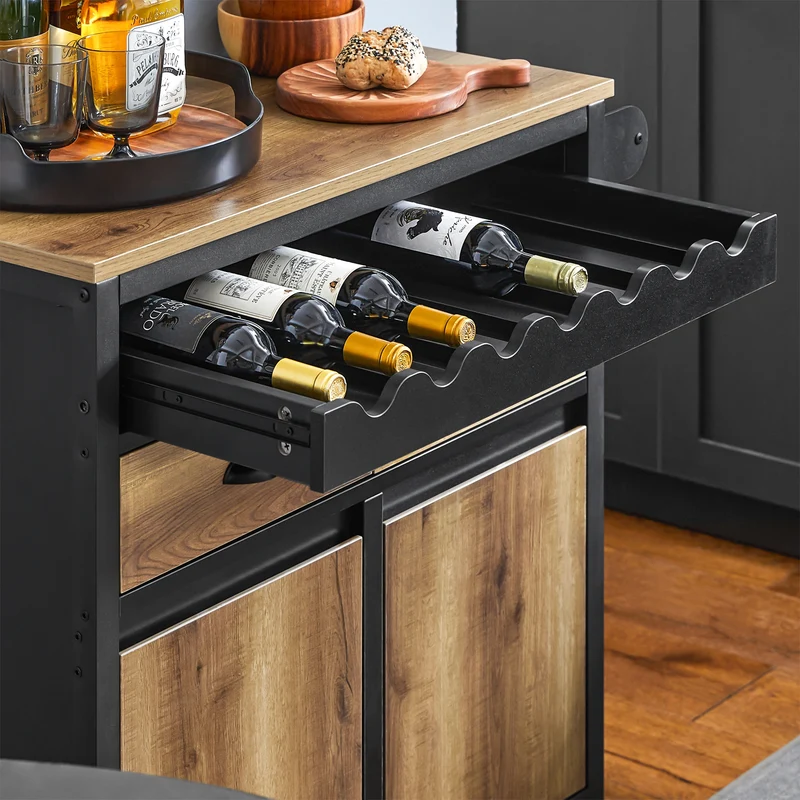 SoBuy FKW122-SCH Desserte de Cuisine à roulettes Chariot de Cuisine, 1 Porte-Bouteilles, 2 Tiroirs et 2 Portes