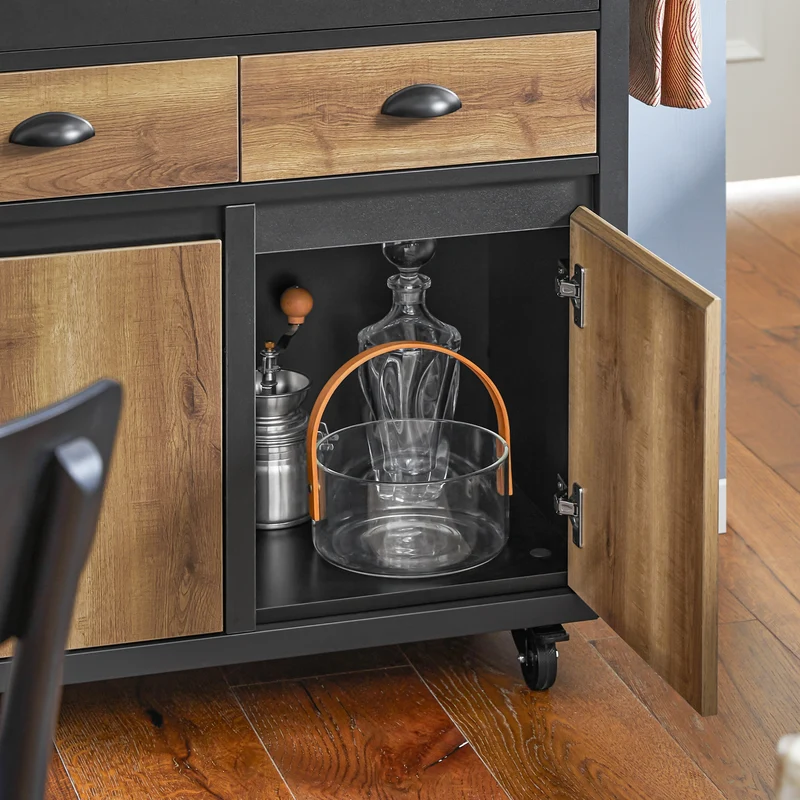 SoBuy FKW122-SCH Desserte de Cuisine à roulettes Chariot de Cuisine, 1 Porte-Bouteilles, 2 Tiroirs et 2 Portes