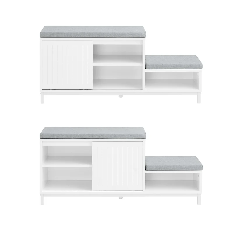 SoBuy FSR166-W Banc de Rangement, Banc à Chaussures avec 2 Coussin Rembourré, avec 1 Porte Coulissante et 3 Compartiments