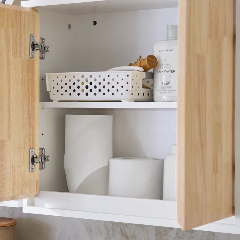 SoBuy BZR144-WN Armoire Murale, Placard de Rangement, Meuble Haut avec 2 Portes, Étagère latérale et Ouverte