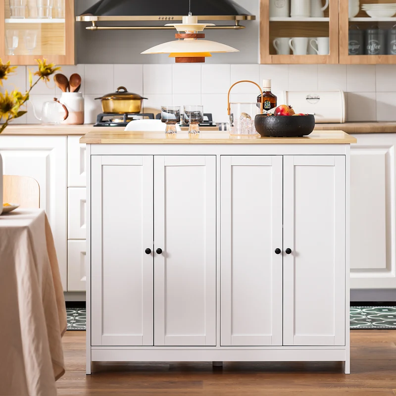 SoBuy KNL10-WN îlot Central de Cuisine Buffet de Rangement Mange-Debout avec Plans de Travail Rabattable 2 armoires 4 Portes