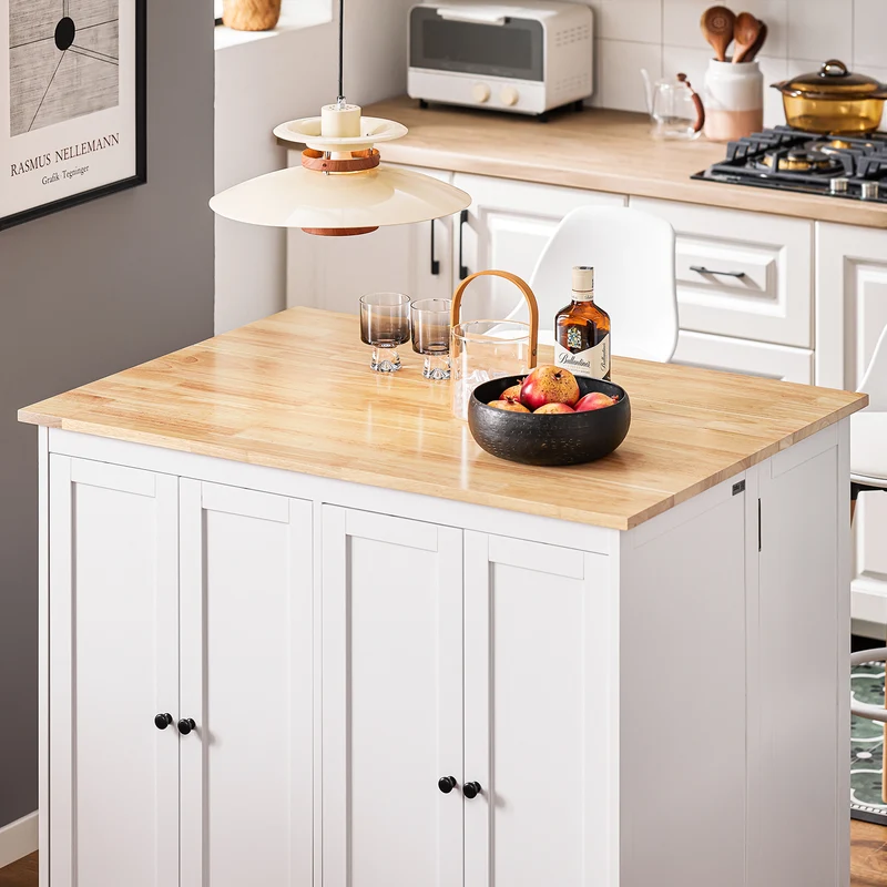 SoBuy KNL10-WN îlot Central de Cuisine Buffet de Rangement Mange-Debout avec Plans de Travail Rabattable 2 armoires 4 Portes