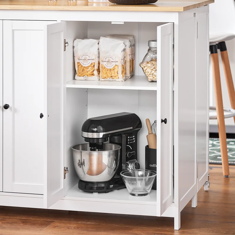 SoBuy KNL10-WN îlot Central de Cuisine Buffet de Rangement Mange-Debout avec Plans de Travail Rabattable 2 armoires 4 Portes
