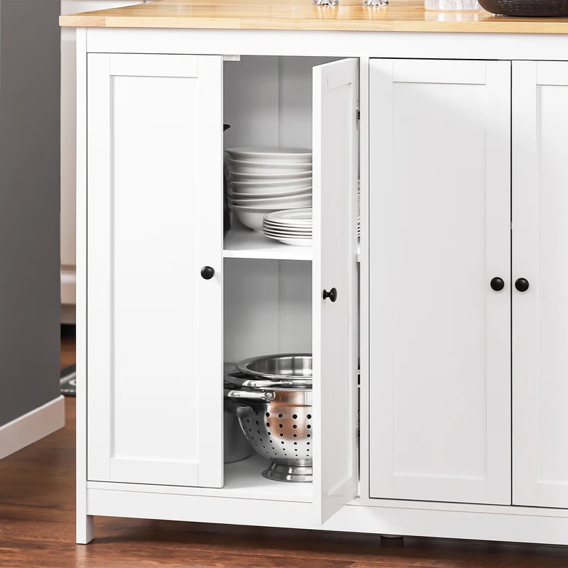 SoBuy KNL10-WN îlot Central de Cuisine Buffet de Rangement Mange-Debout avec Plans de Travail Rabattable 2 armoires 4 Portes