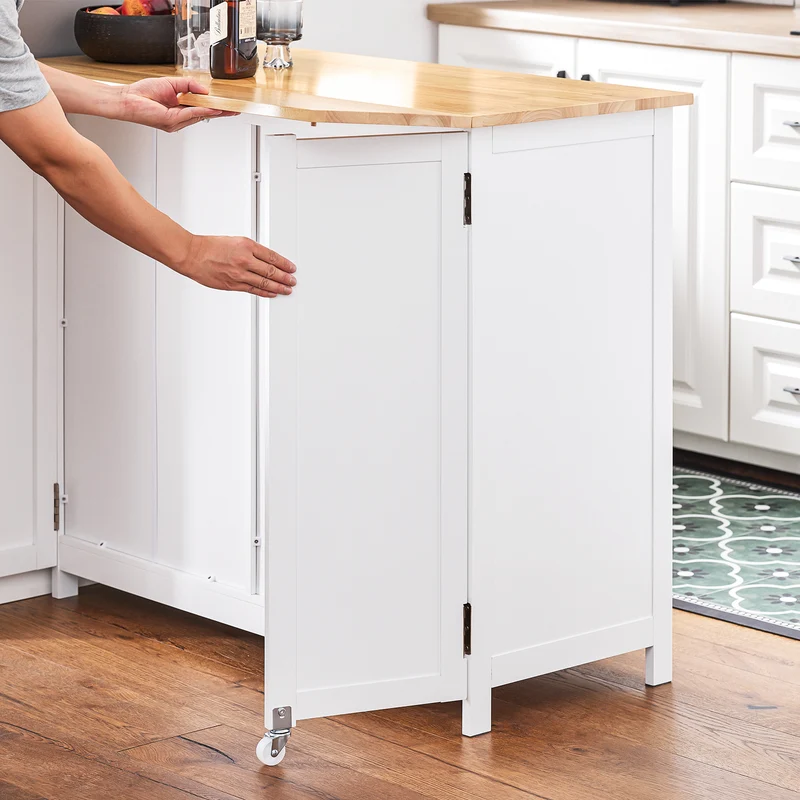 SoBuy KNL10-WN îlot Central de Cuisine Buffet de Rangement Mange-Debout avec Plans de Travail Rabattable 2 armoires 4 Portes