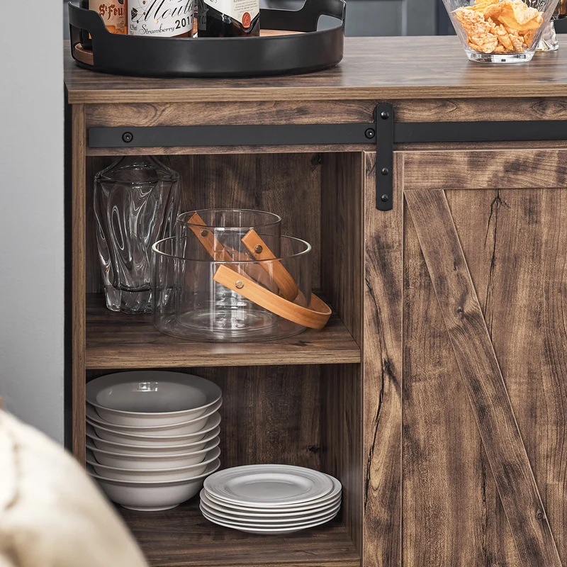SoBuy KNL08-N îlot Central Mange-Debout Placard de Cuisine Buffet de Rangement Multi-rangements avec 1 Porte de Grange, Porte-Bouteilles, 3 Tiroirs