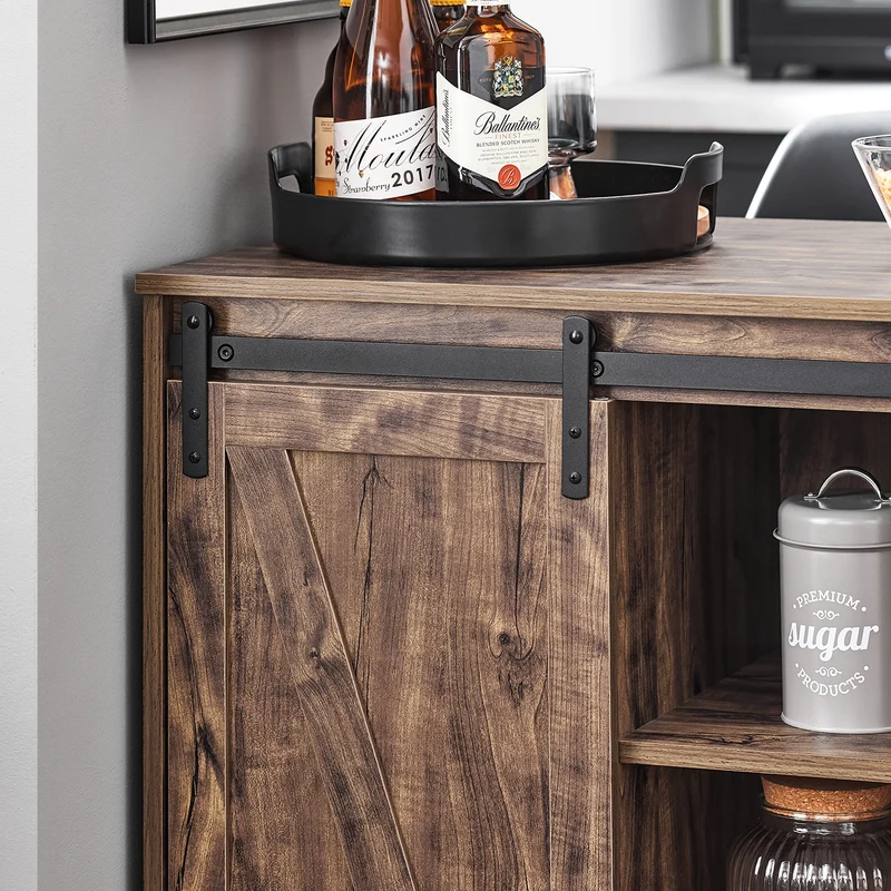 SoBuy KNL08-N îlot Central Mange-Debout Placard de Cuisine Buffet de Rangement Multi-rangements avec 1 Porte de Grange, Porte-Bouteilles, 3 Tiroirs