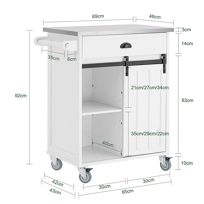 SoBuy FKW121-W Desserte de Cuisine à roulettes Chariot de Service Cuisine 69x46x92 cm