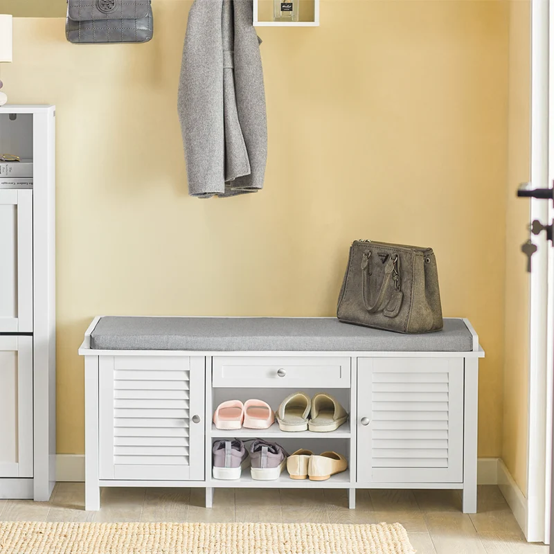 SoBuy FSR83-W Banc à Chaussures avec Coussin Rembourré et Rangement pour Entrée Couloir – 110x35x50 cm, Blanc