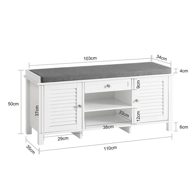 SoBuy FSR83-W Banc à Chaussures avec Coussin Rembourré et Rangement pour Entrée Couloir – 110x35x50 cm, Blanc