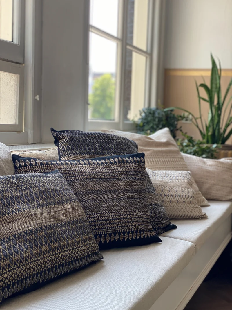 Coussin coton et soie