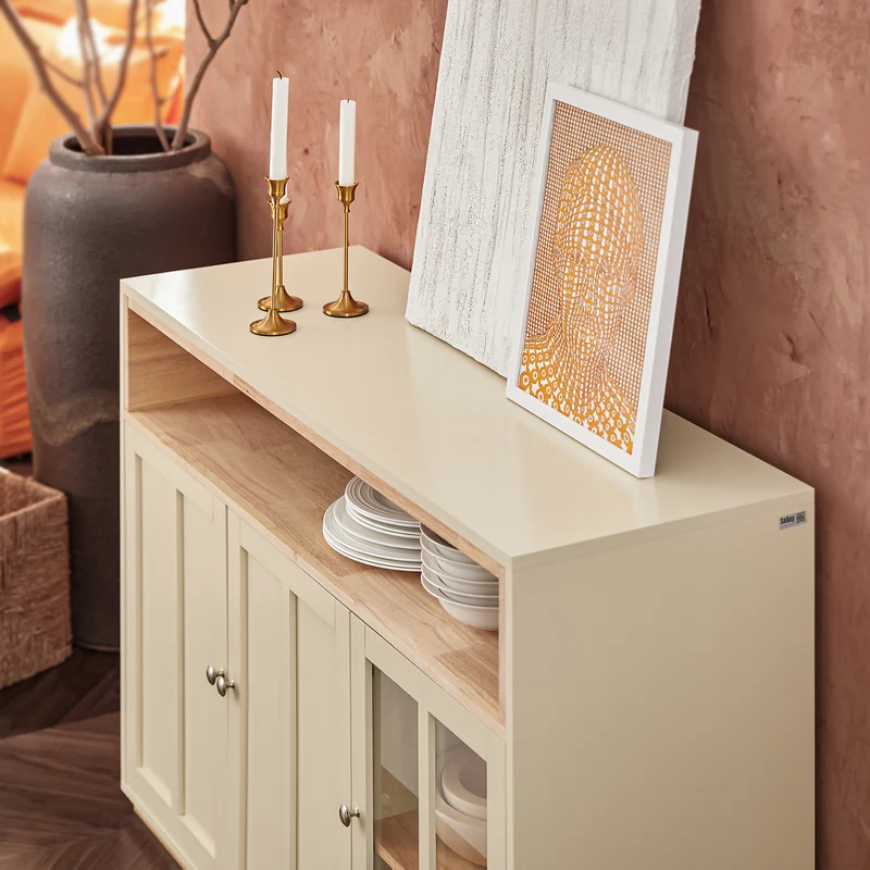 SoBuy FSB80-MI Buffet Placard de Cuisine Meuble de Rangement Armoire de Cuisine Multi-rangements avec 3 Portes Meuble d'entrée Meuble latéral