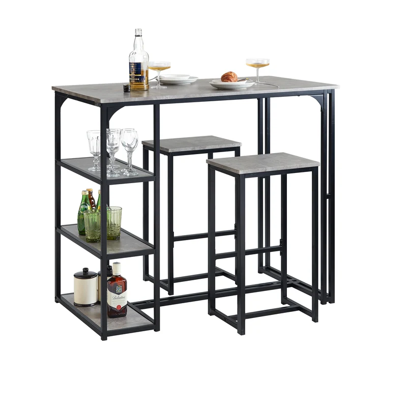 SoBuy OGT43-HG Lot Table et 2 Tabourets de Bar Ensemble Table de Bar + Chaises de Bar Table de Bistrot Table Mange-Debout Table Haute