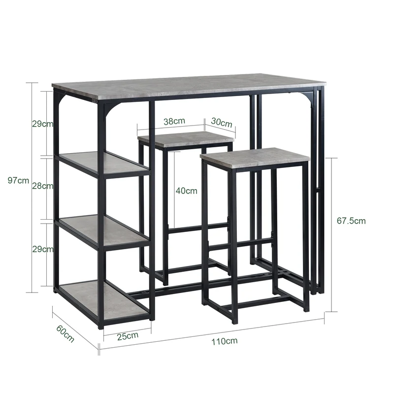 SoBuy OGT43-HG Lot Table et 2 Tabourets de Bar Ensemble Table de Bar + Chaises de Bar Table de Bistrot Table Mange-Debout Table Haute