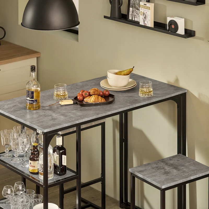 SoBuy OGT43-HG Lot Table et 2 Tabourets de Bar Ensemble Table de Bar + Chaises de Bar Table de Bistrot Table Mange-Debout Table Haute
