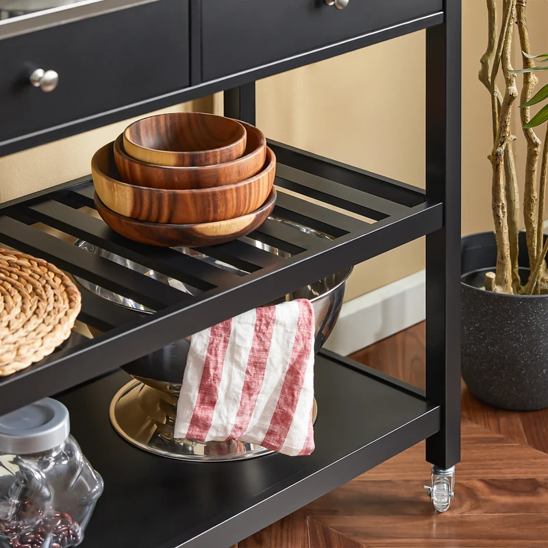 SoBuy FKW47-SCH Desserte roulante Chariot de cuisine de 2 étages avec grand plan de travail