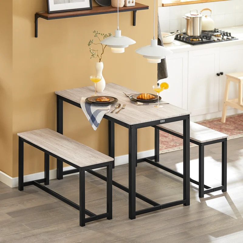 SoBuy OGT25-HN Ensemble Table à Manger et 2 Bancs, Set de 3 Pièces, Ensemble de Table de Cuisine avec 2 Bancs