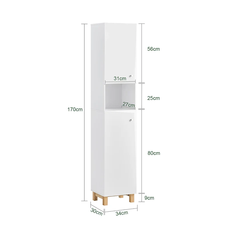SoBuy BZR91-W Meuble Colonne de Salle de Bain avec 6 Compartiments de Rangement, Placard Armoire Haute, Étagère de Rangement