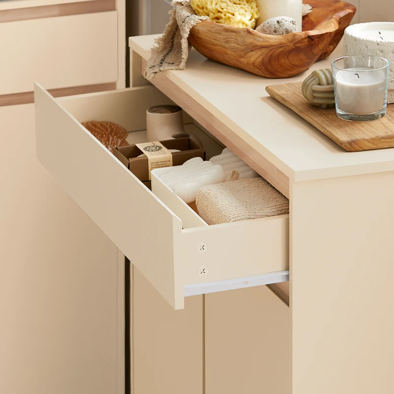 SoBuy BZR79-MI Meuble Bas de Salle de Bain avec Bac à Linge Amovible Armoire à Linge Commode Armoire Toilette avec Panier à Linge