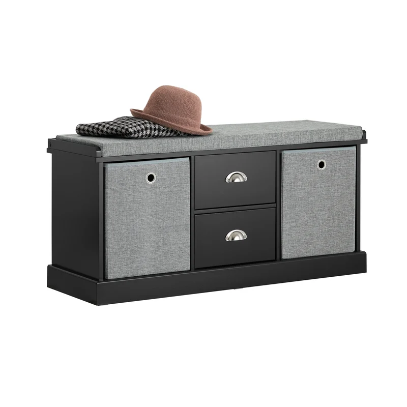 SoBuy FSR66-SCH Banc de Rangement avec Coussin Rembourré, 2 Tiroirs et 2 Paniers Meuble Bas Entrée Commode à Chaussure Banquette