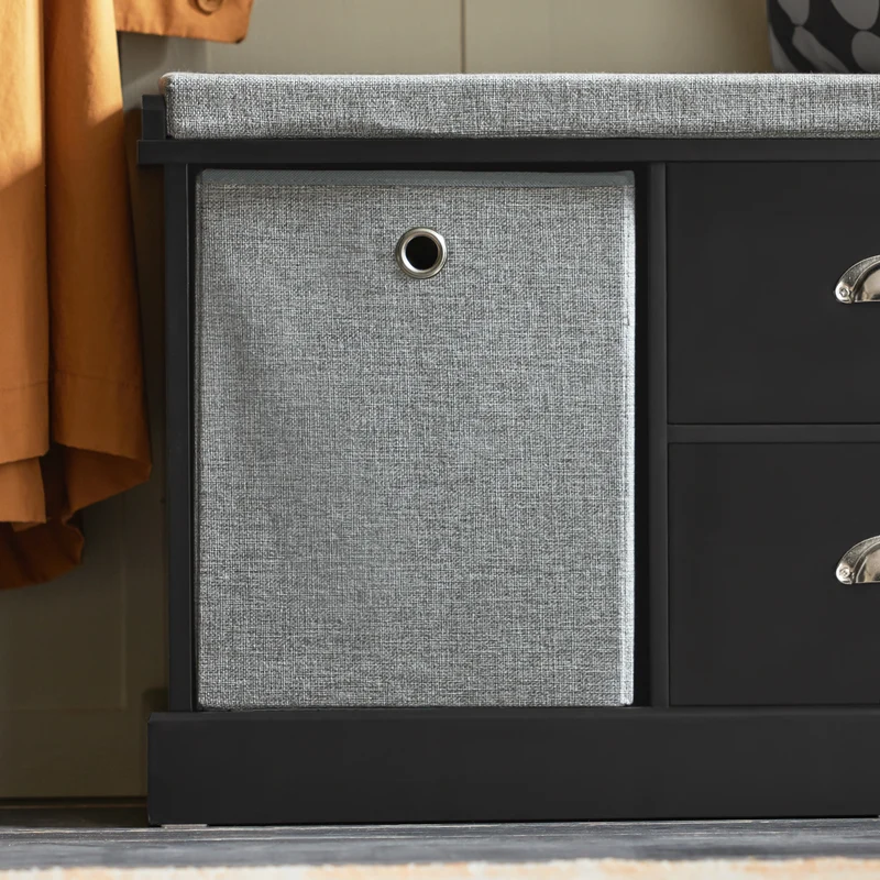SoBuy FSR66-SCH Banc de Rangement avec Coussin Rembourré, 2 Tiroirs et 2 Paniers Meuble Bas Entrée Commode à Chaussure Banquette