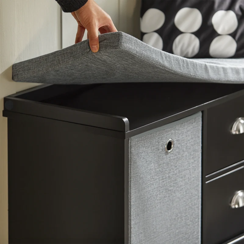 SoBuy FSR66-SCH Banc de Rangement avec Coussin Rembourré, 2 Tiroirs et 2 Paniers Meuble Bas Entrée Commode à Chaussure Banquette