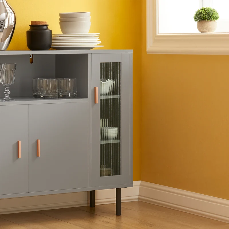 SoBuy FSB82-HG Buffet Placard Dressoir Commode Armoire Multi-Rangement, avec 1 Compartiment Ouvert et 3 Portes