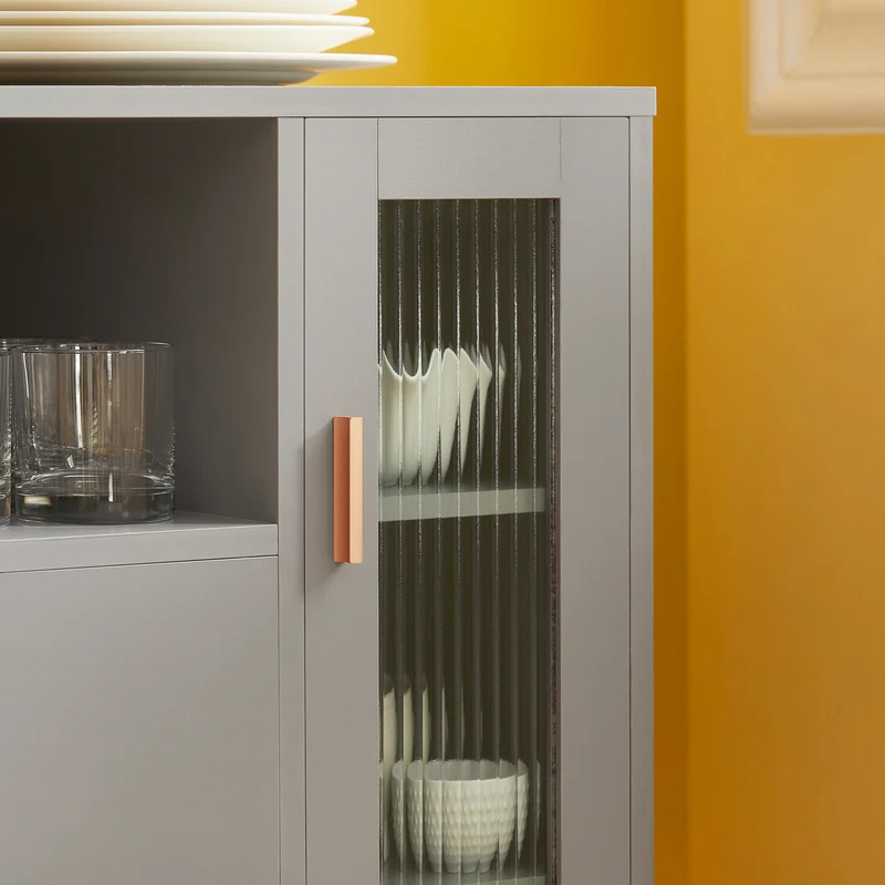 SoBuy FSB82-HG Buffet Placard Dressoir Commode Armoire Multi-Rangement, avec 1 Compartiment Ouvert et 3 Portes