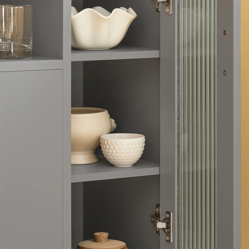 SoBuy FSB82-HG Buffet Placard Dressoir Commode Armoire Multi-Rangement, avec 1 Compartiment Ouvert et 3 Portes