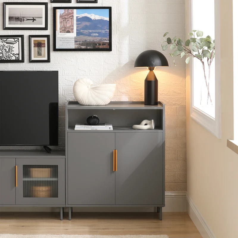 SoBuy FSB73-HG Buffet Placard Armoire de Cuisine Meuble à Chaussures Meuble d'Appoint Meuble de Rangement avec 1 Compartiment et 2 Portes