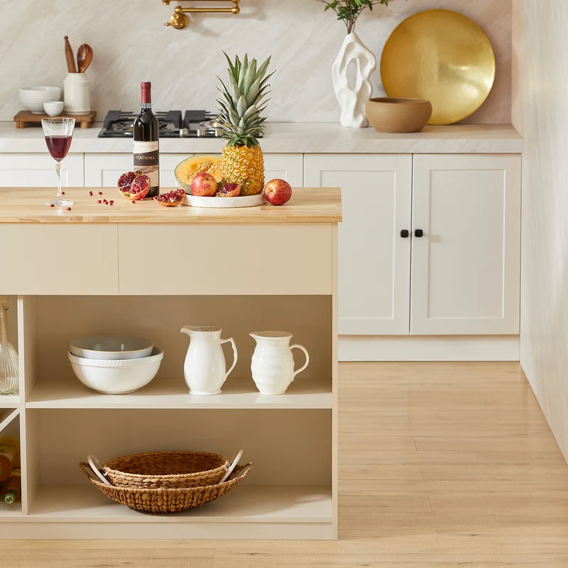 SoBuy KNL04-MI îlot Central, Placard, Buffet, Armoire de Cuisine avec 1 Plan de Travail