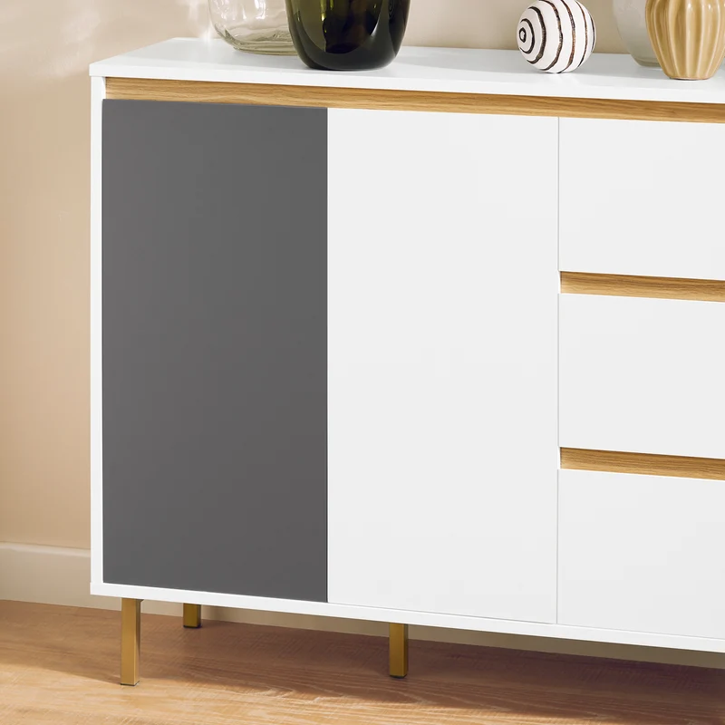 SoBuy FSB69-W Buffet Armoire Multi-Rangement Meuble de Rangement sur Pieds avec 2 Portes 3 Tiroirs