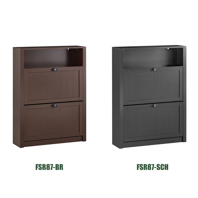 SoBuy FSR87-BR Meuble de Rangement à Chaussures Armoire à Chaussures Commode à Chaussures 2 abattants et Compartiment