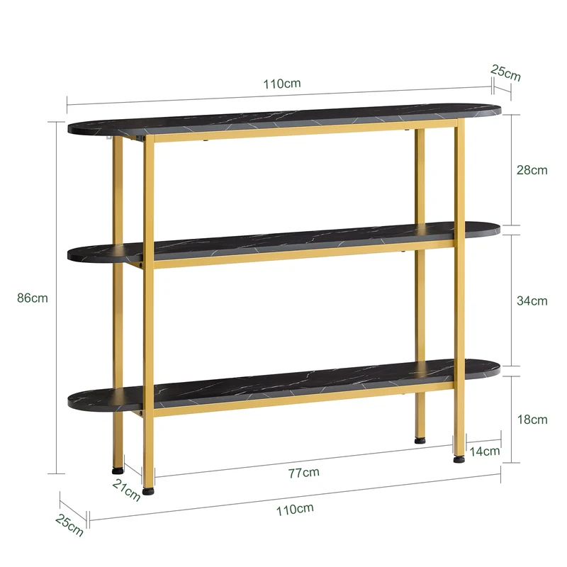 SoBuy FSB66-SCH Table Console Table d'Appoint Table d’Entrée Bout de Canapé à 3 Niveaux Effet Marbre Cadre en Métal