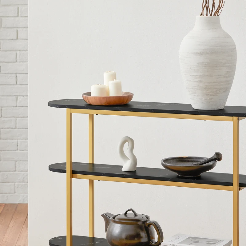 SoBuy FSB66-SCH Table Console Table d'Appoint Table d’Entrée Bout de Canapé à 3 Niveaux Effet Marbre Cadre en Métal