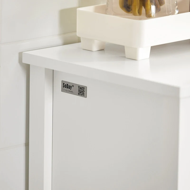 SoBuy BZR64-W Meuble Armoire Meuble Bas Salle de Bains Placard de Rangement, Commode avec 2 Portes et 2 Paniers Amovibles