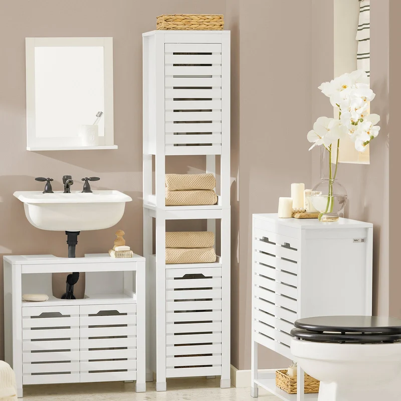 SoBuy BZR59-W Meuble Colonne de Salle de Bain, Armoire Haute, Placard de Rangement, Étagère de Rangement